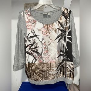 CHICO’S Zenergy SUPER SOFT Asian Bamboo Themed Graphic Tee LARGE